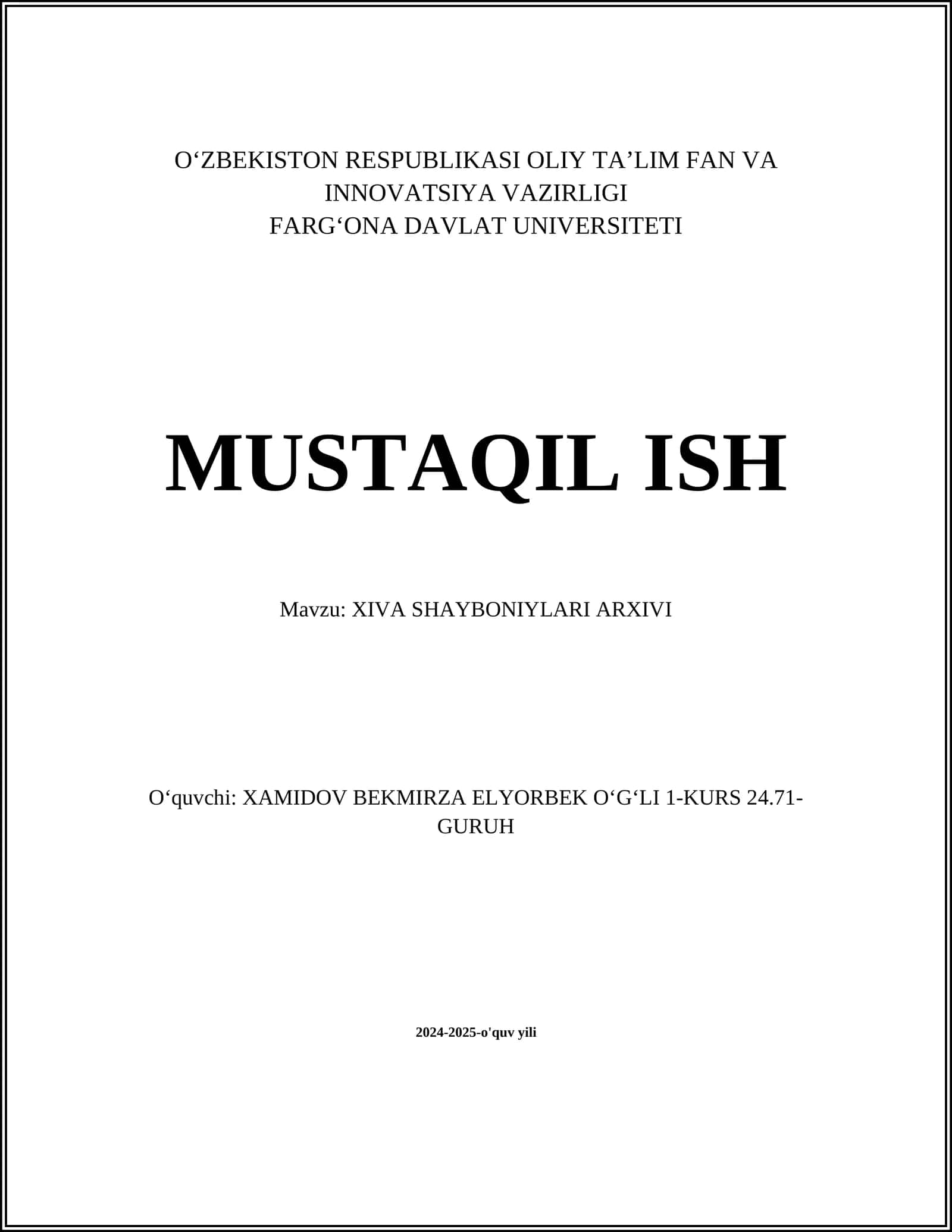 XIVA SHAYBONIYLARI ARXIVI