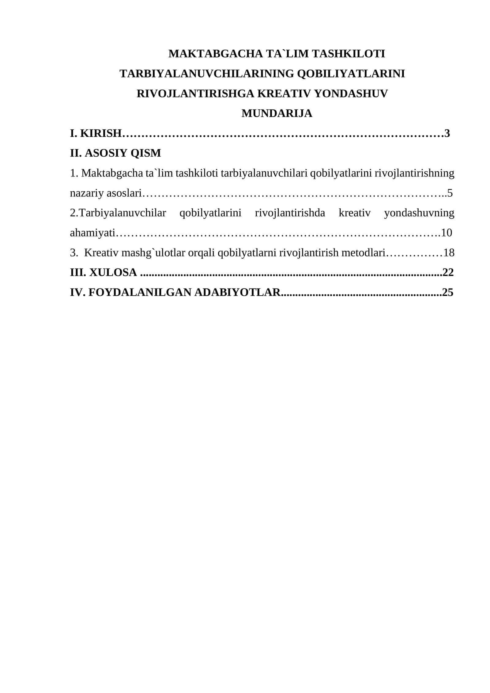 MAKTABGACHA TA`LIM TASHKILOTI TARBIYALANUVCHILARINING QOBILIYATLARINI RIVOJLANTIRISHGA KREATIV YONDASHUV