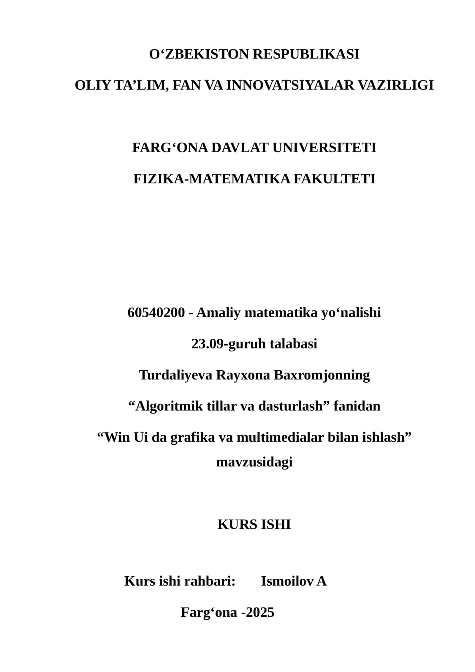 Win Ui da grafika va multimedialar bilan ishlash