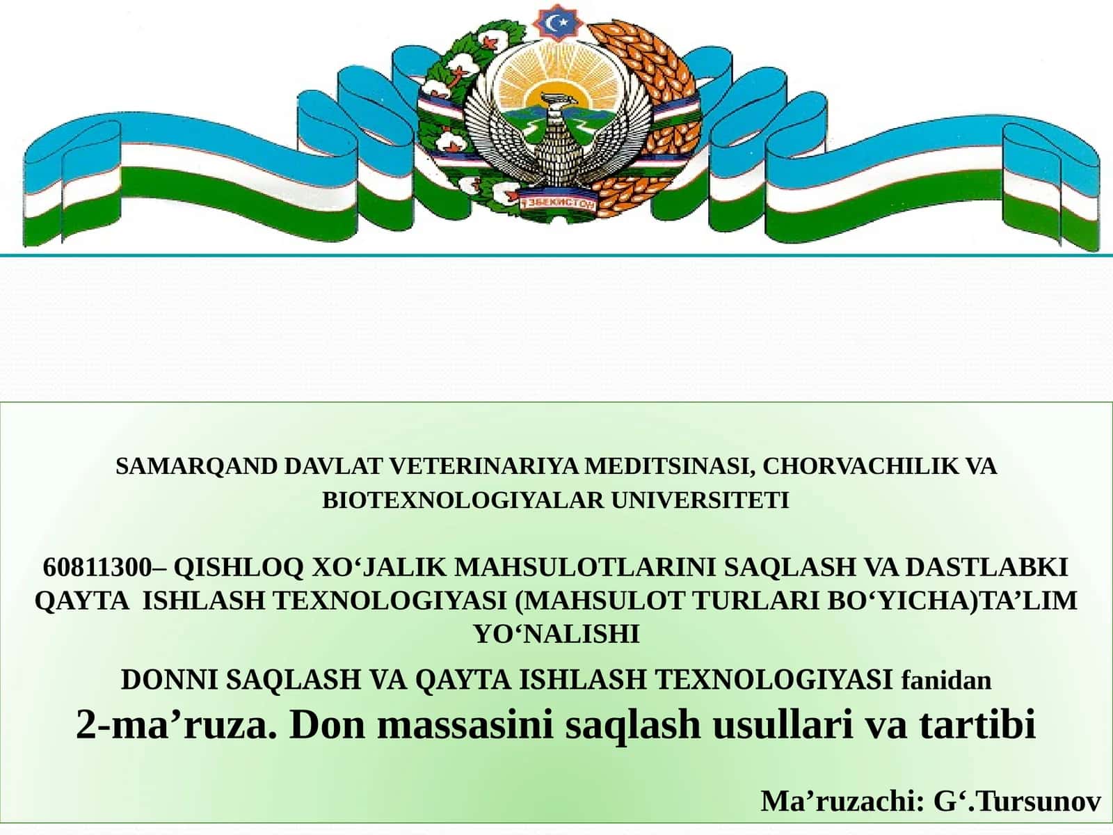 DONNI SAQLASH VA QAYTA ISHLASH TEXNOLOGIYASI