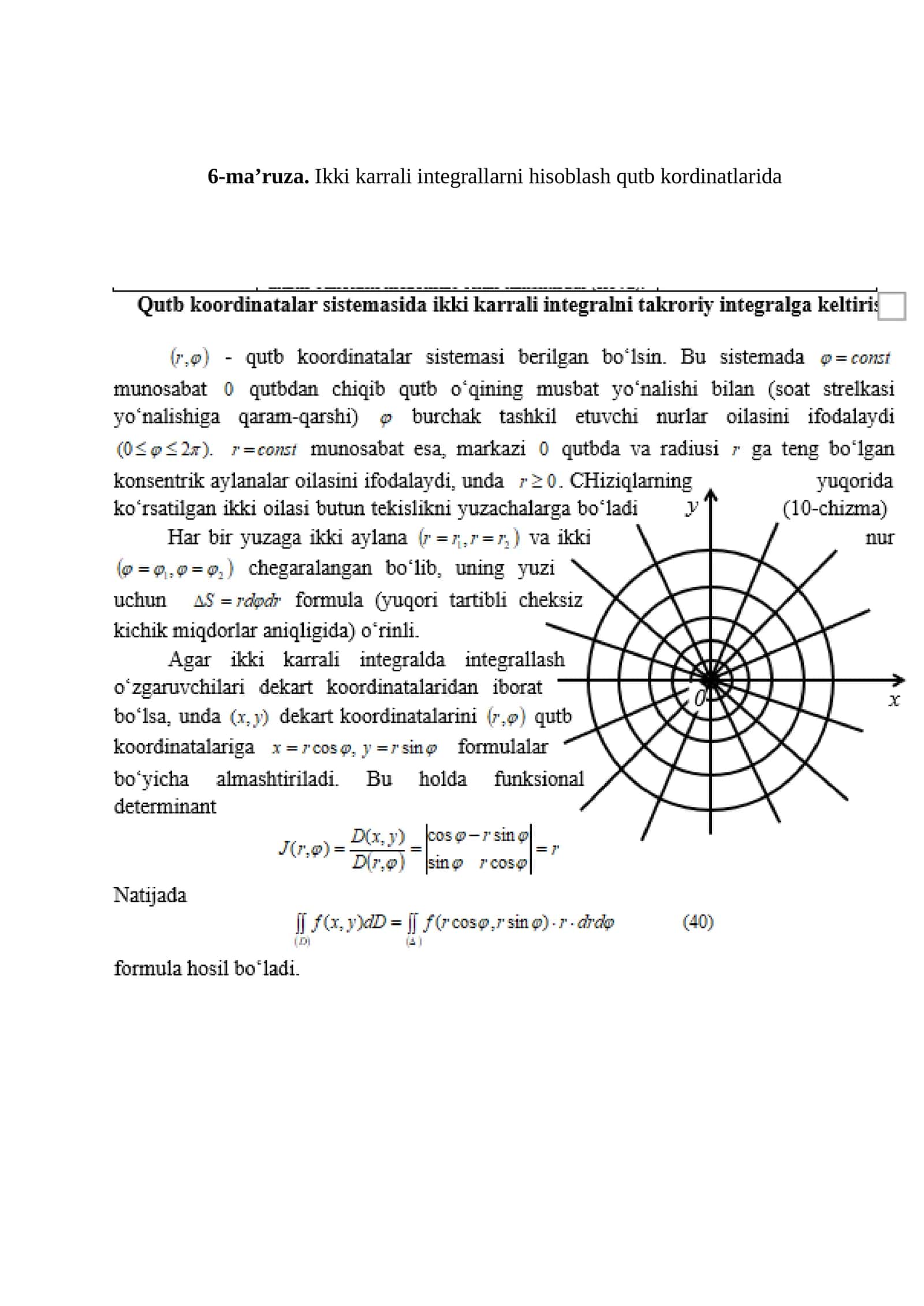 6-ma’ruza. Ikki karrali integrallarni hisoblash qutb kordinatlarida