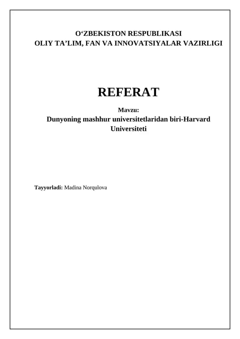 Harvard Universiteti Tarixi, Obro'si va Reytinglari Referat