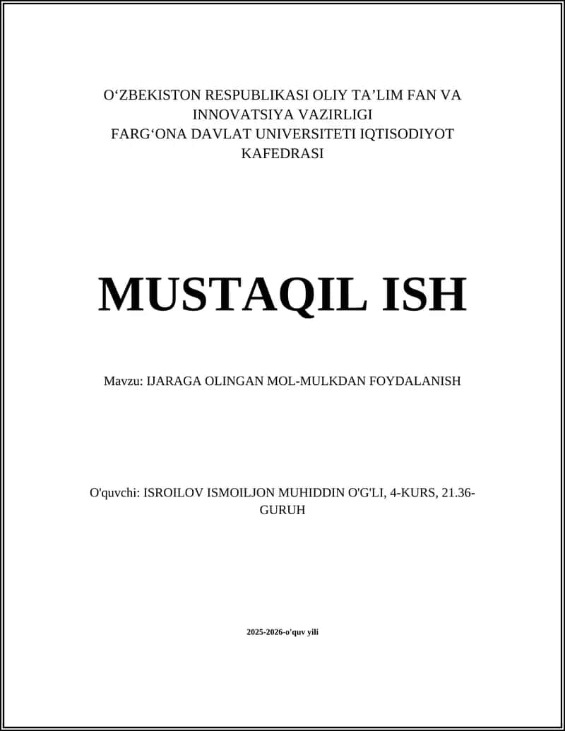 IJARAGA OLINGAN MOL-MULKDAN FOYDALANISH