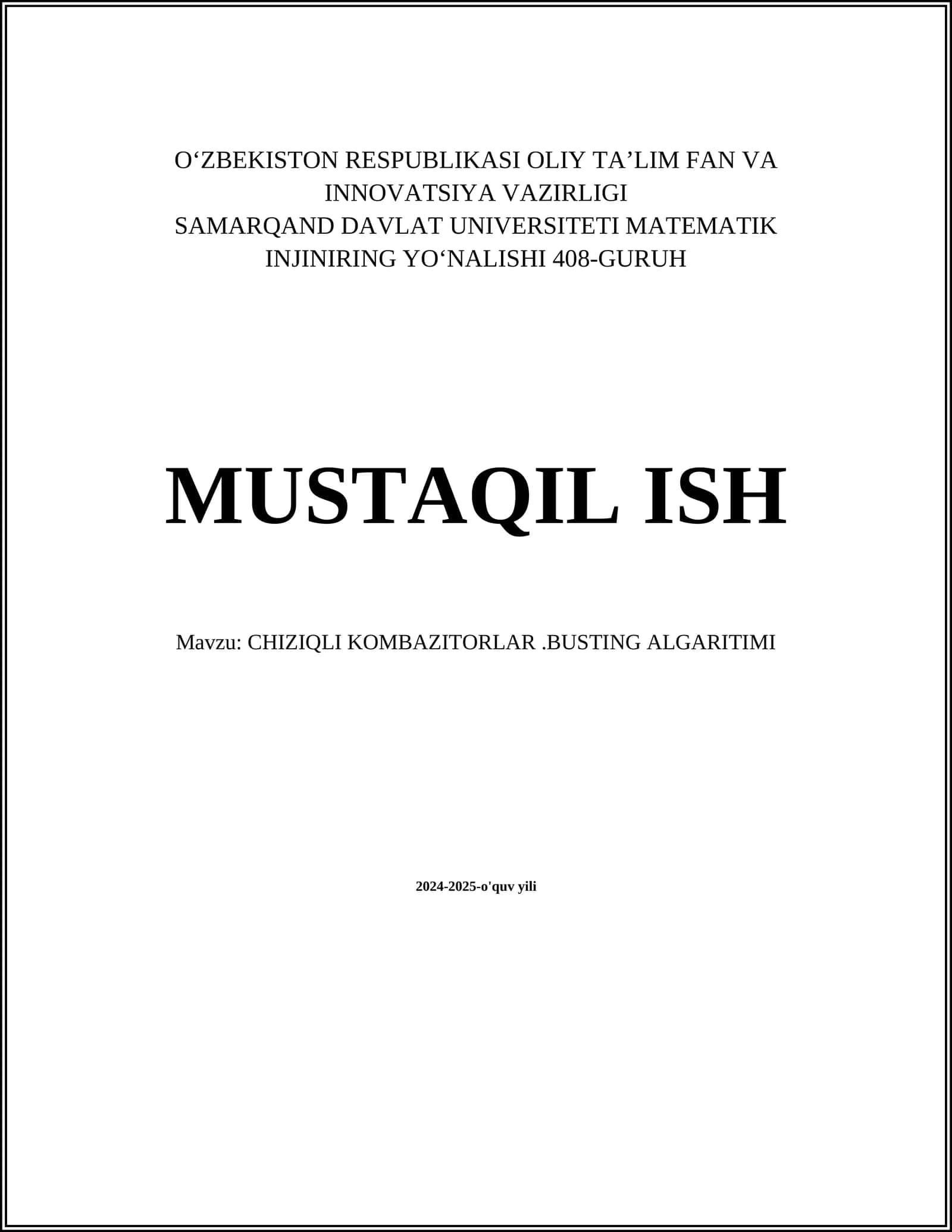 CHIZIQLI KOMBAZITORLAR.BUSTING ALGARITIMI