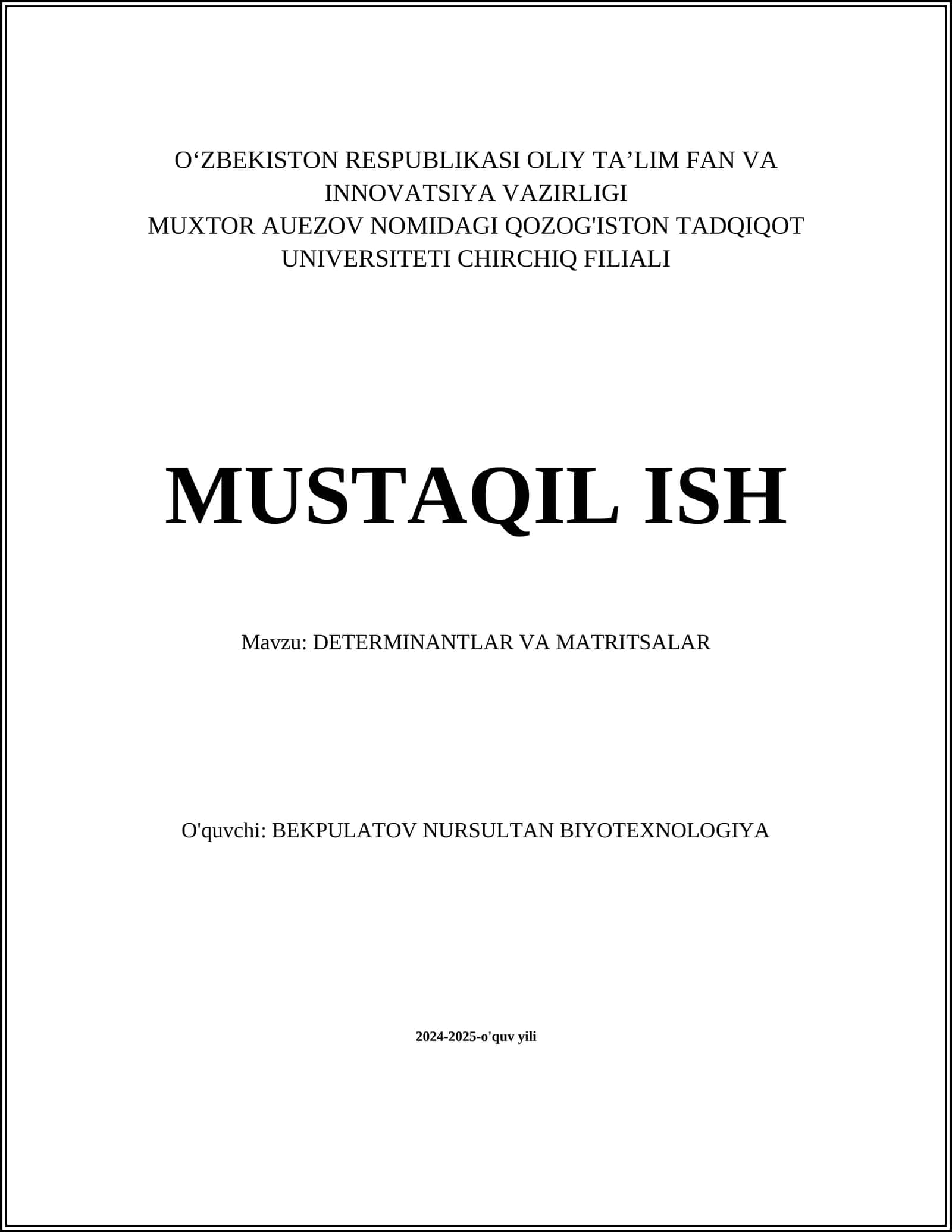 DETERMINANTLAR VA MATRITSALAR