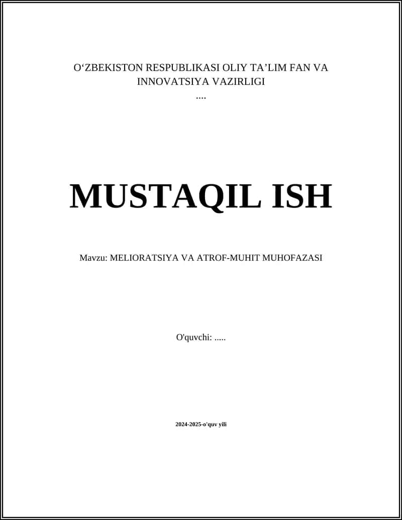 Melioratsiya va Atrof-Muhit Muhofazasi