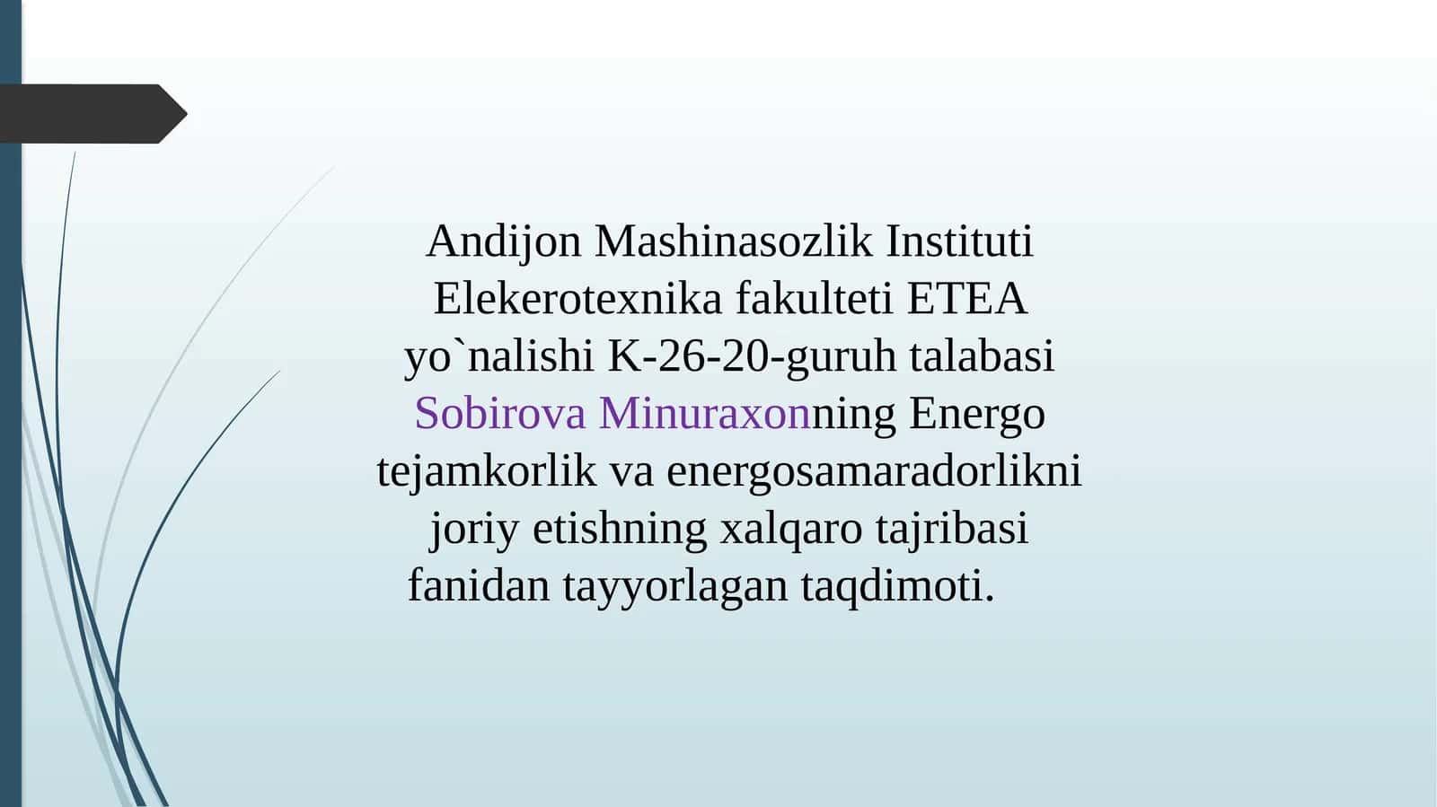 Bino va inshoatlarni energiya istemoli tejamkorligini oshirish