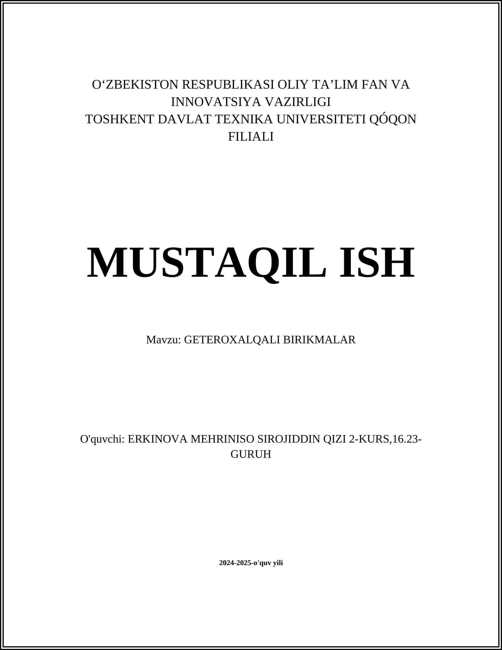GETEROXALQALI BIRIKMALAR