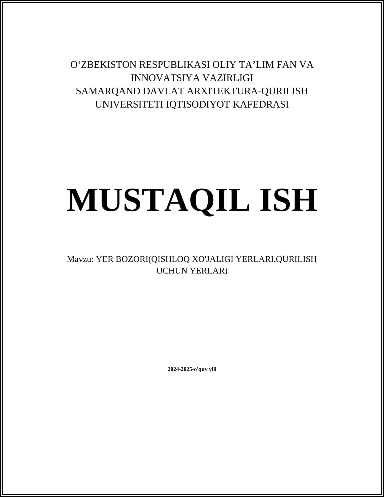 Yer bozorining huquqiy asoslari