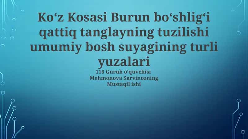 Koʻz Kosasi Burun boʻshligʻi qattiq tanglayning tuzilishi
