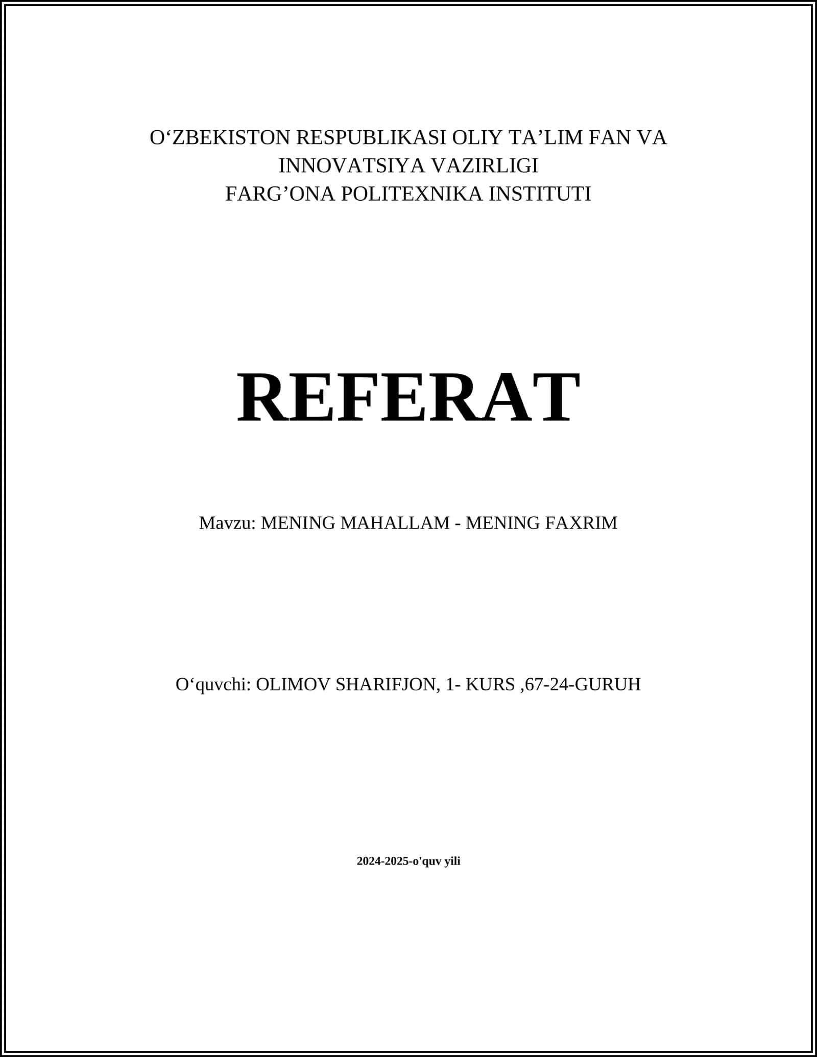 MENING MAHALLAM - MENING FAXRIM