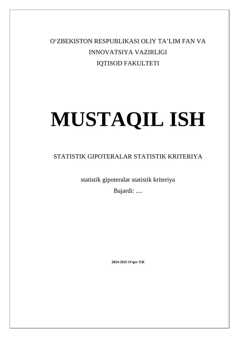 Statistik gipoteralar statistik kriteriya