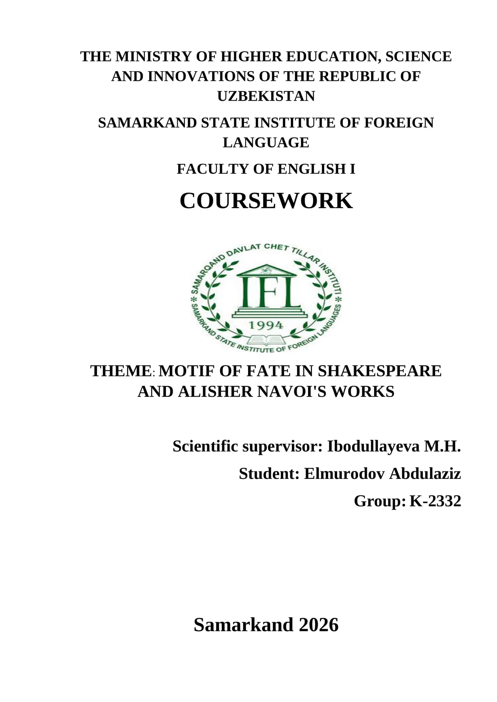MOTIF OF FATE IN SHAKESPEARE AND ALISHER NAVOI'S WORKS