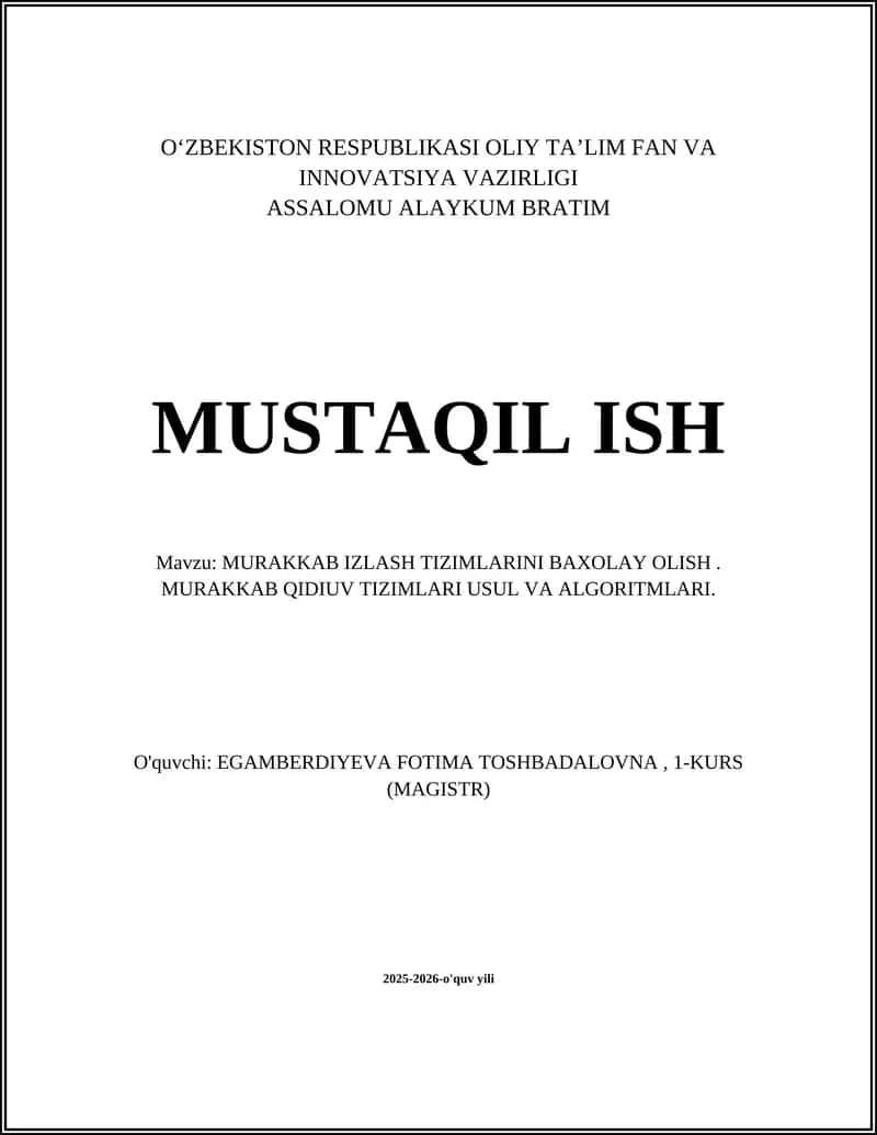 MURAKKAB IZLASH TIZIMLARINI BAXOLAY OLISH