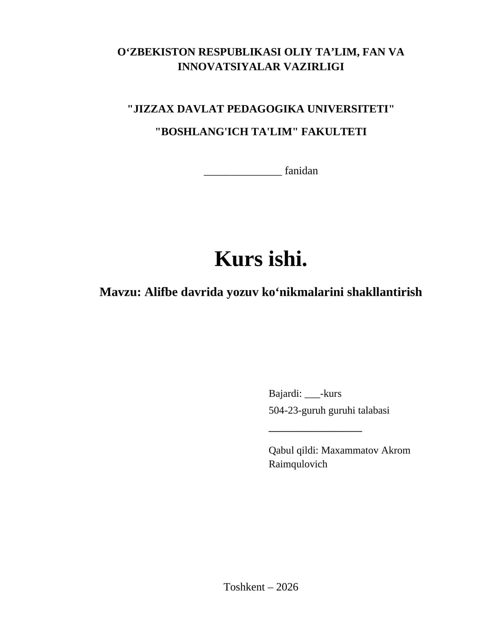 Alifbe davrida yozuv ko‘nikmalarini shakllantirish