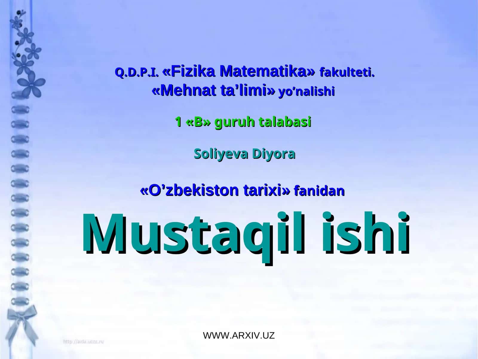 Q.D.P.I.«Fizika Matematika»fakulteti