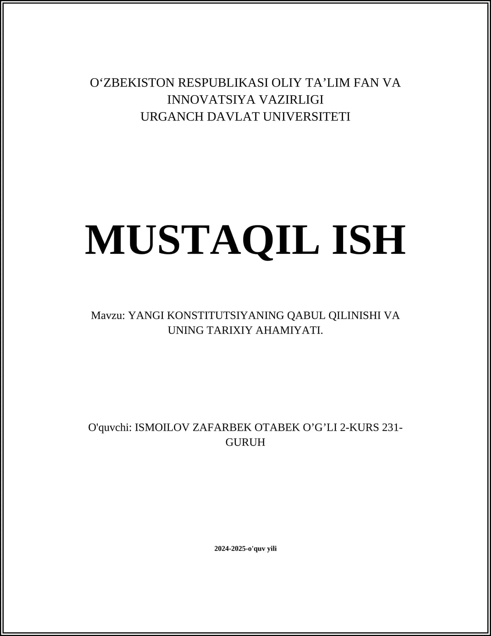 YANGI KONSTITUTSIYANING QABUL QILINISHI VA UNING TARIXIY AHAMIYATI