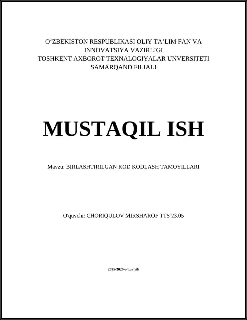BIRLASHTIRILGAN KOD KODLASH TAMOYILLARI