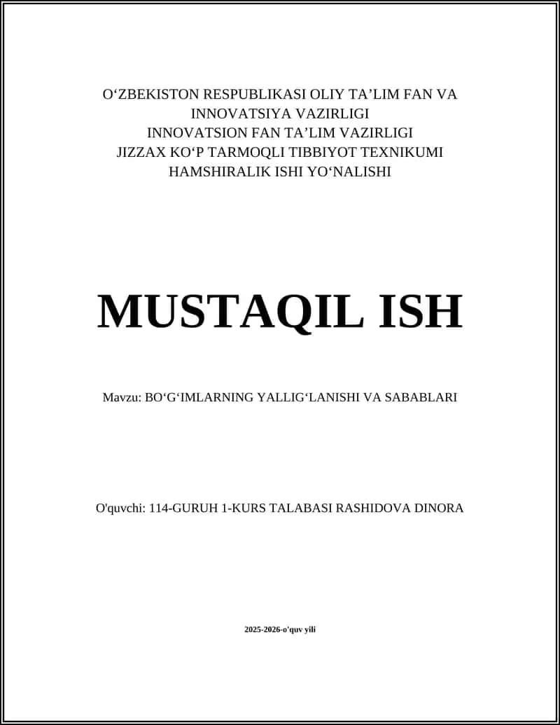 BO'GʻIMLARNING YALLIGʻLANISHI VA SABABLARI