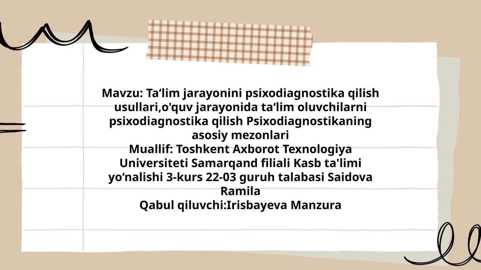 Ta‘lim jarayonini psixodiagnostika qilish usullari