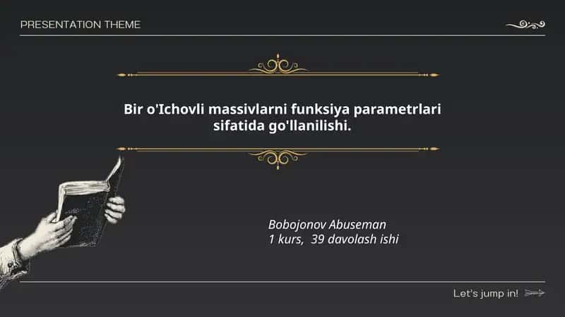 Bir o'Ichovli massivlarni funksiya parametrlari sifatida go'llanilishi