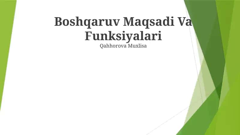 Boshqaruv Maqsadi Va Funksiyalari