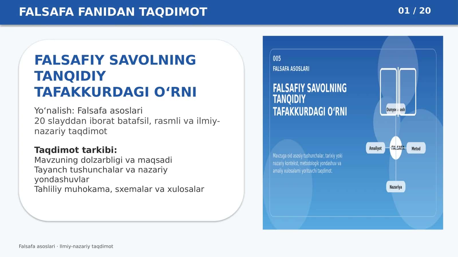 FALSAFIY SAVOLNING TANQIDIY TAFAKKURDAGI O‘RNI