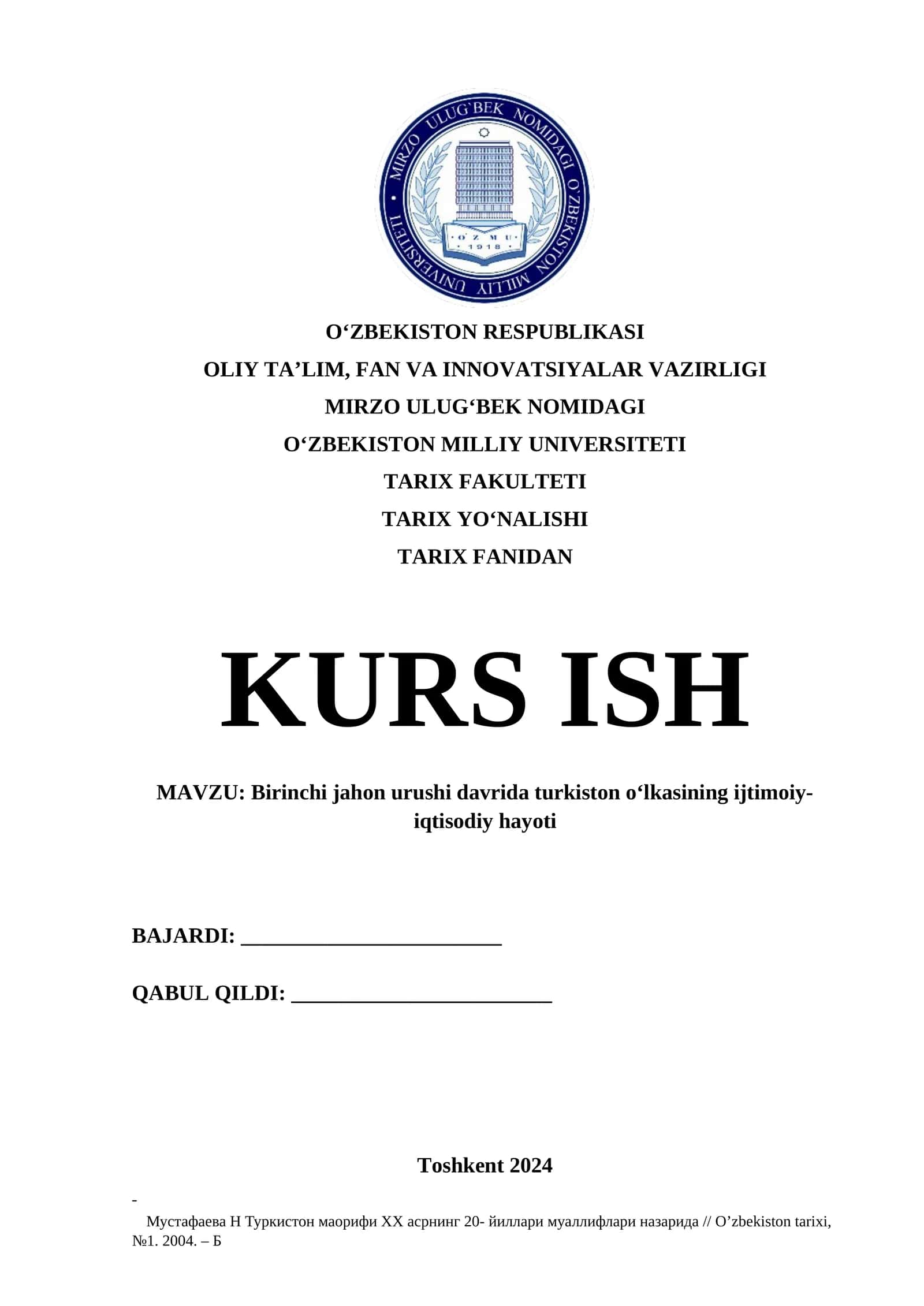 Birinchi jahon urushi davrida turkiston o‘lkasining ijtimoiy-iqtisodiy hayoti