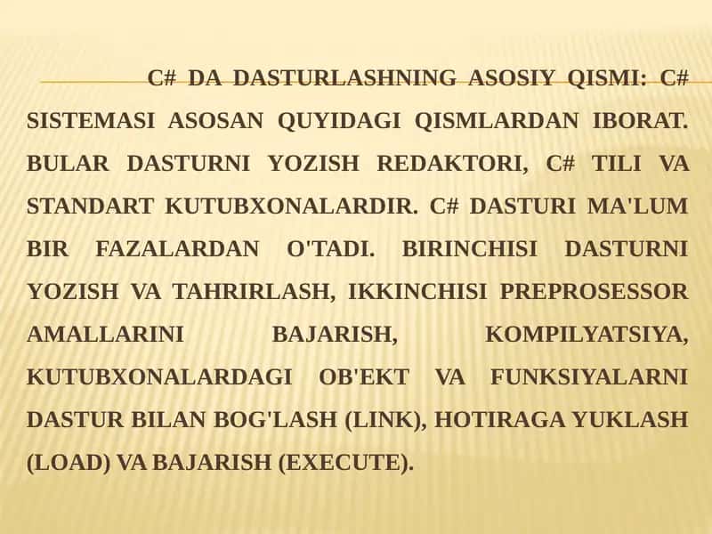 C# dasturlashning asosiy qismi