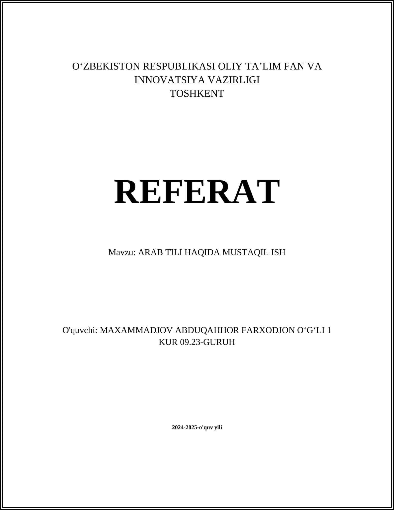 ARAB TILI HAQIDA MUSTAQIL ISH