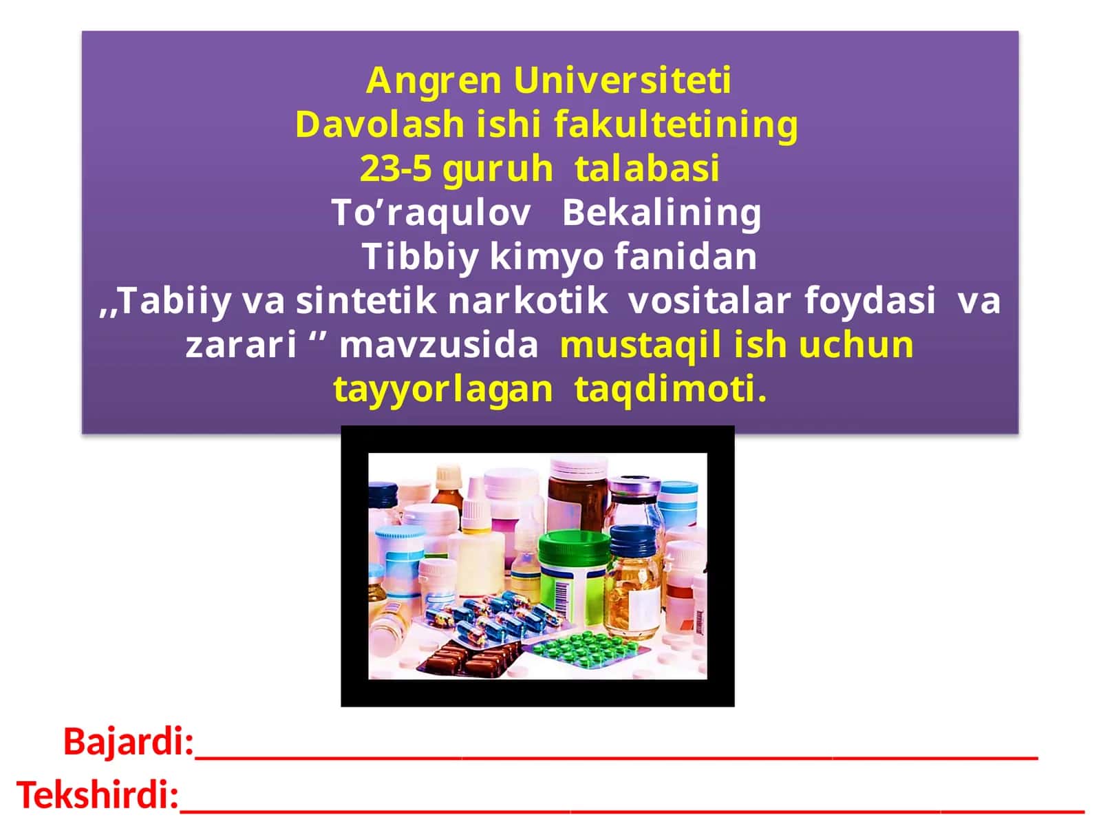 To’raqulov Beka Tibbiy kimyo fanidan