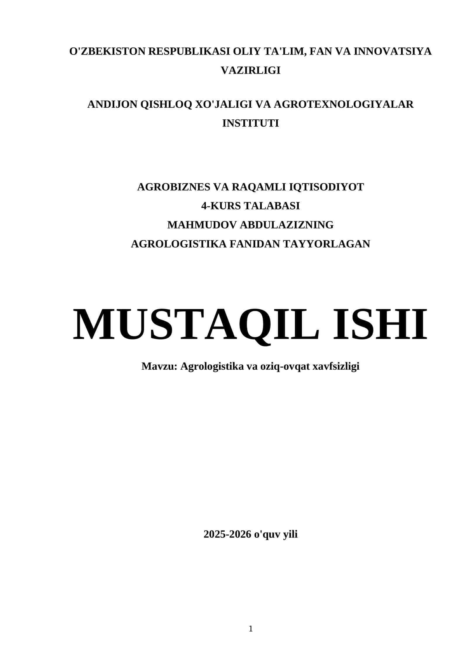 Agrologistika va oziq-ovqat xavfsizligi