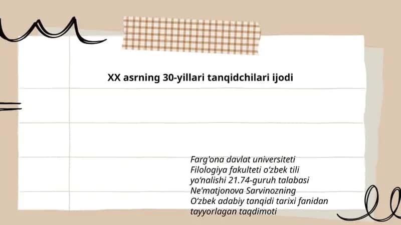 O‘zbek adabiy tanqidi tarixi fanidan tayyorlagan taqdimoti