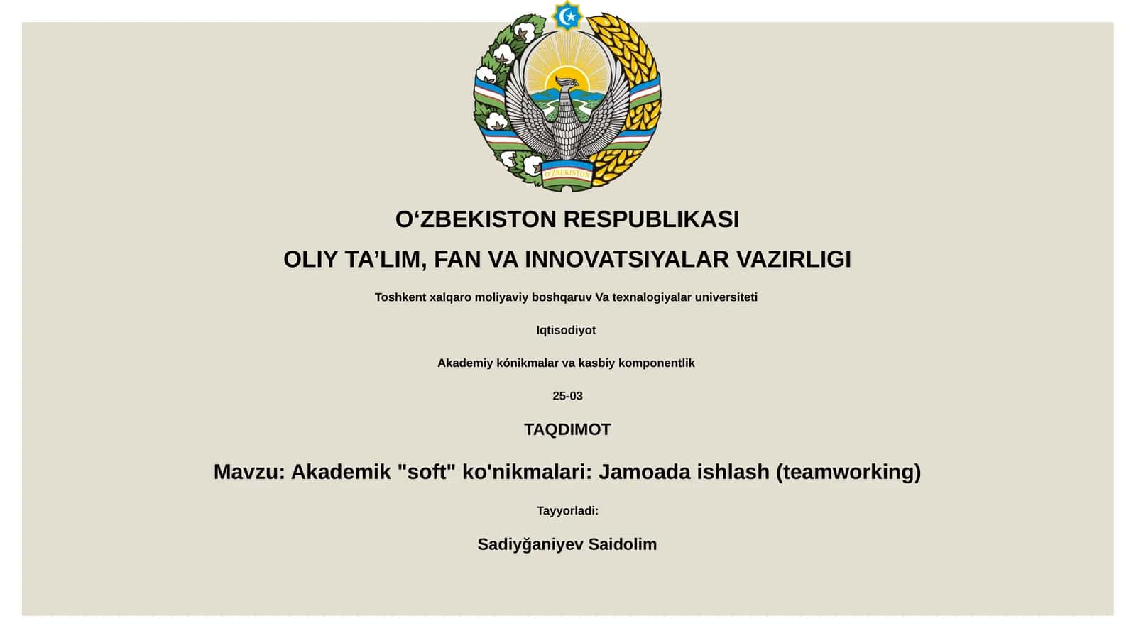 Akademik "soft" ko'nikmalari: Jamoada ishlash (teamworking)