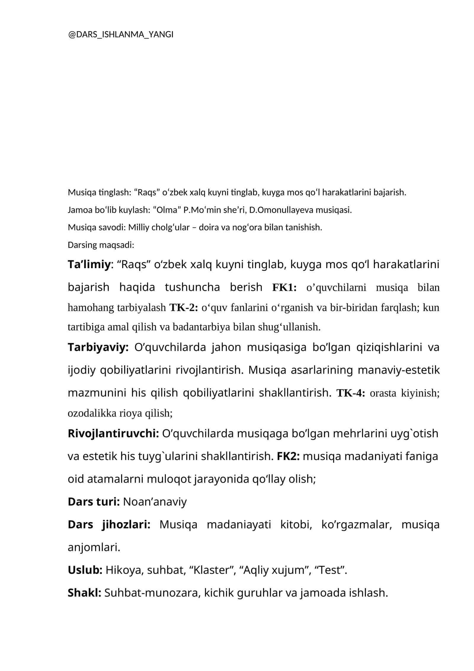 Musiqa madaniyati dars ishlanmasi