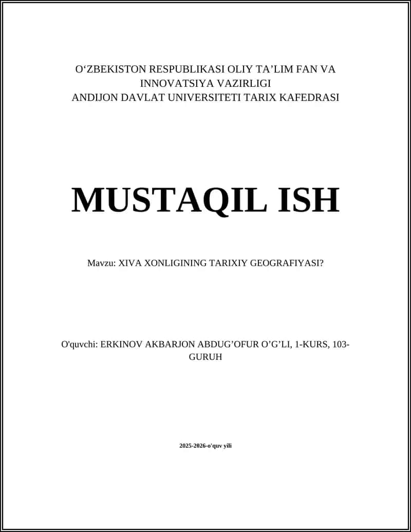XIVA XONLIGINING TARIXIY GEOGRAFIYASI