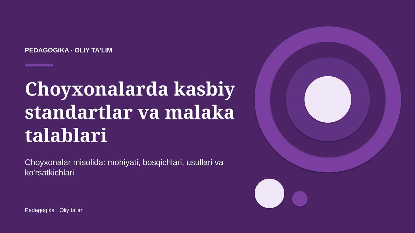 Choyxonalarda kasbiy standartlar va malaka talablari