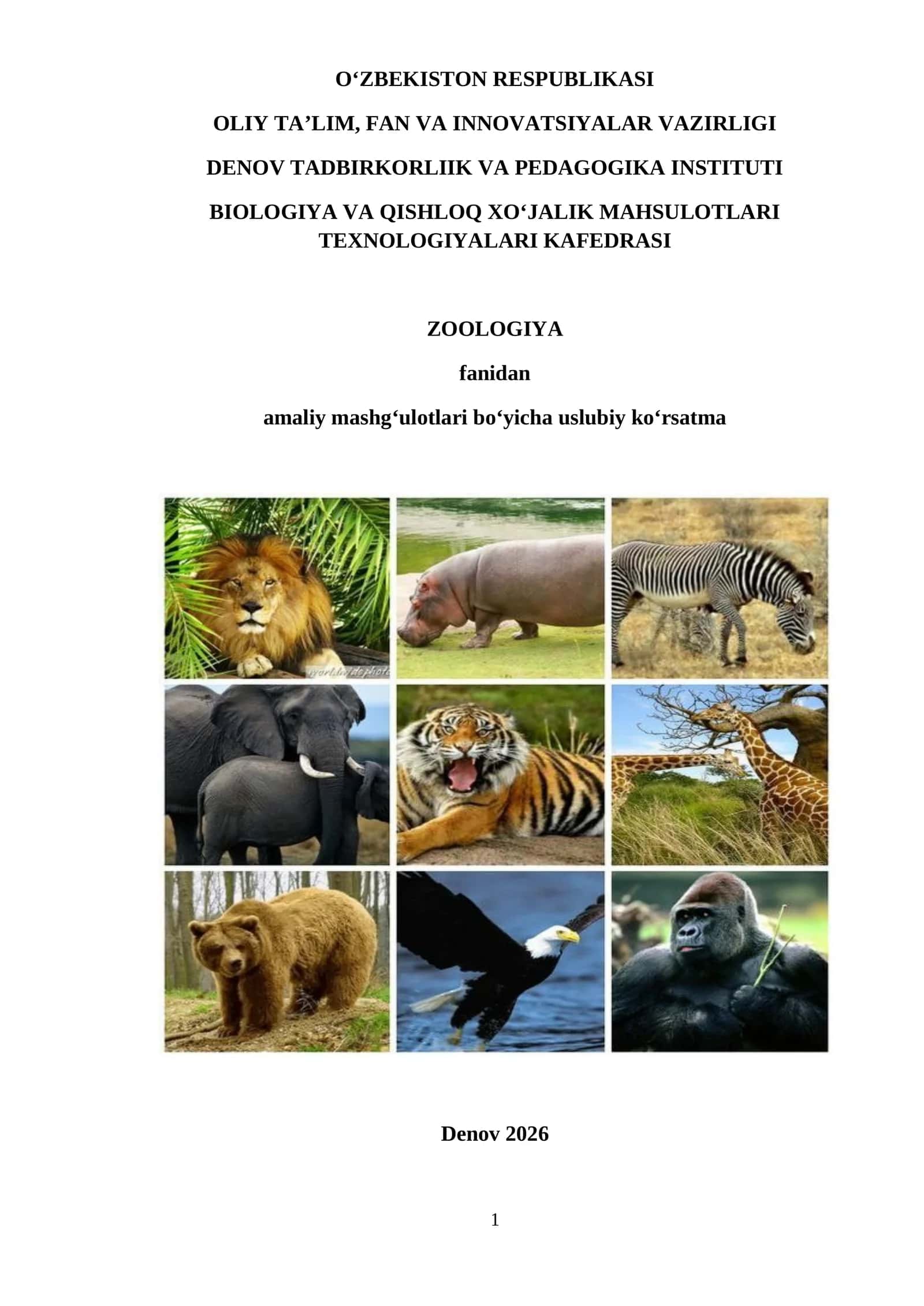 Zoologiya fanidan amaliy mashg‘ulotlari bo‘yicha uslubiy ko‘rsatma