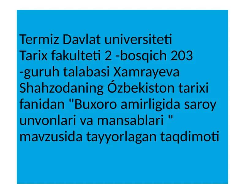 Buxoro amirligida saroyun vonlari va mansablari