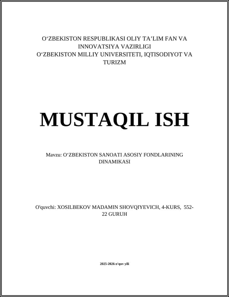 O‘zbekiston sanoati asosiy fondlari dinamikasi