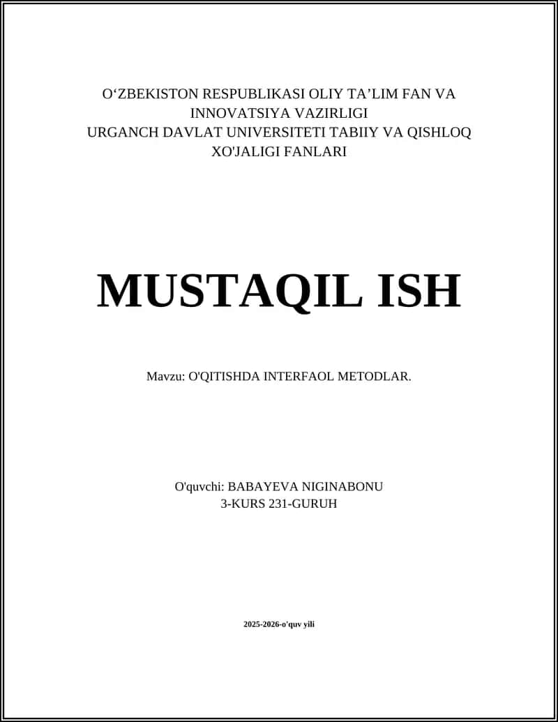 O'QITISHDA INTERFAOL METODLAR
