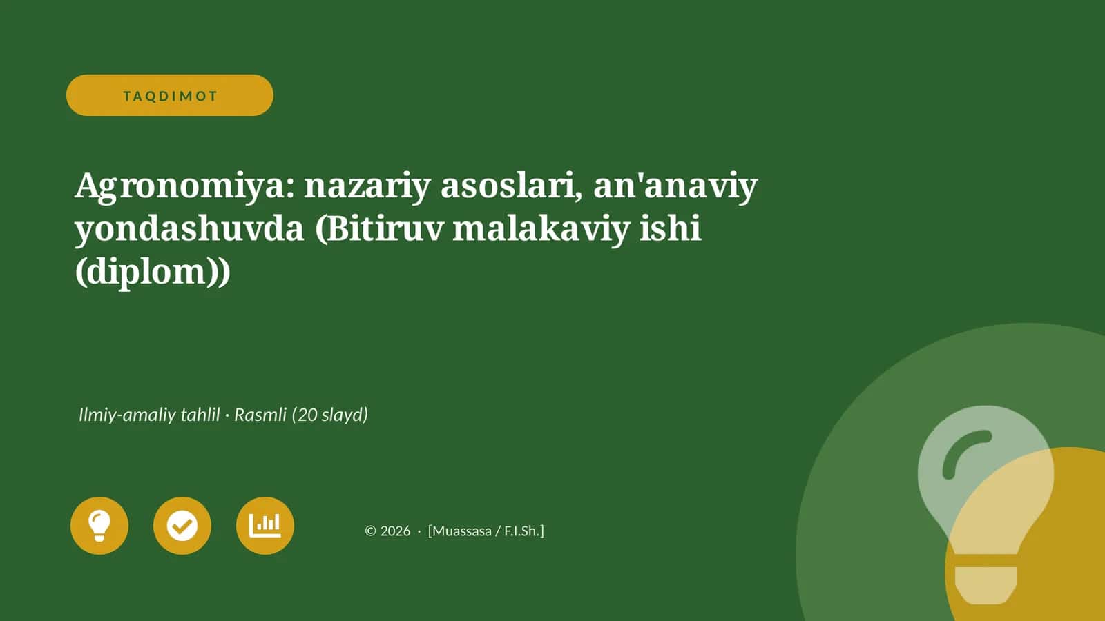 Agronomiya: nazariy asoslari, an'anaviy yondashuvda (Bitiruv malakaviy ishi (diplom))