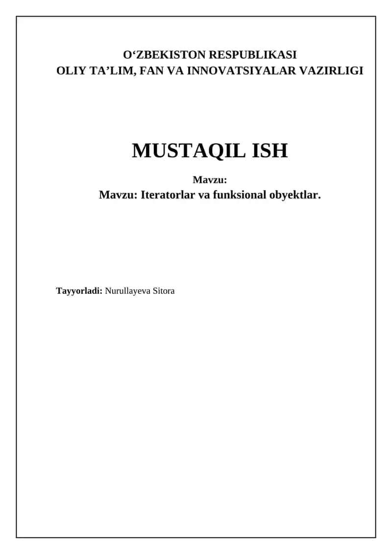 Iteratorlar va Funksional Ob'ektlar