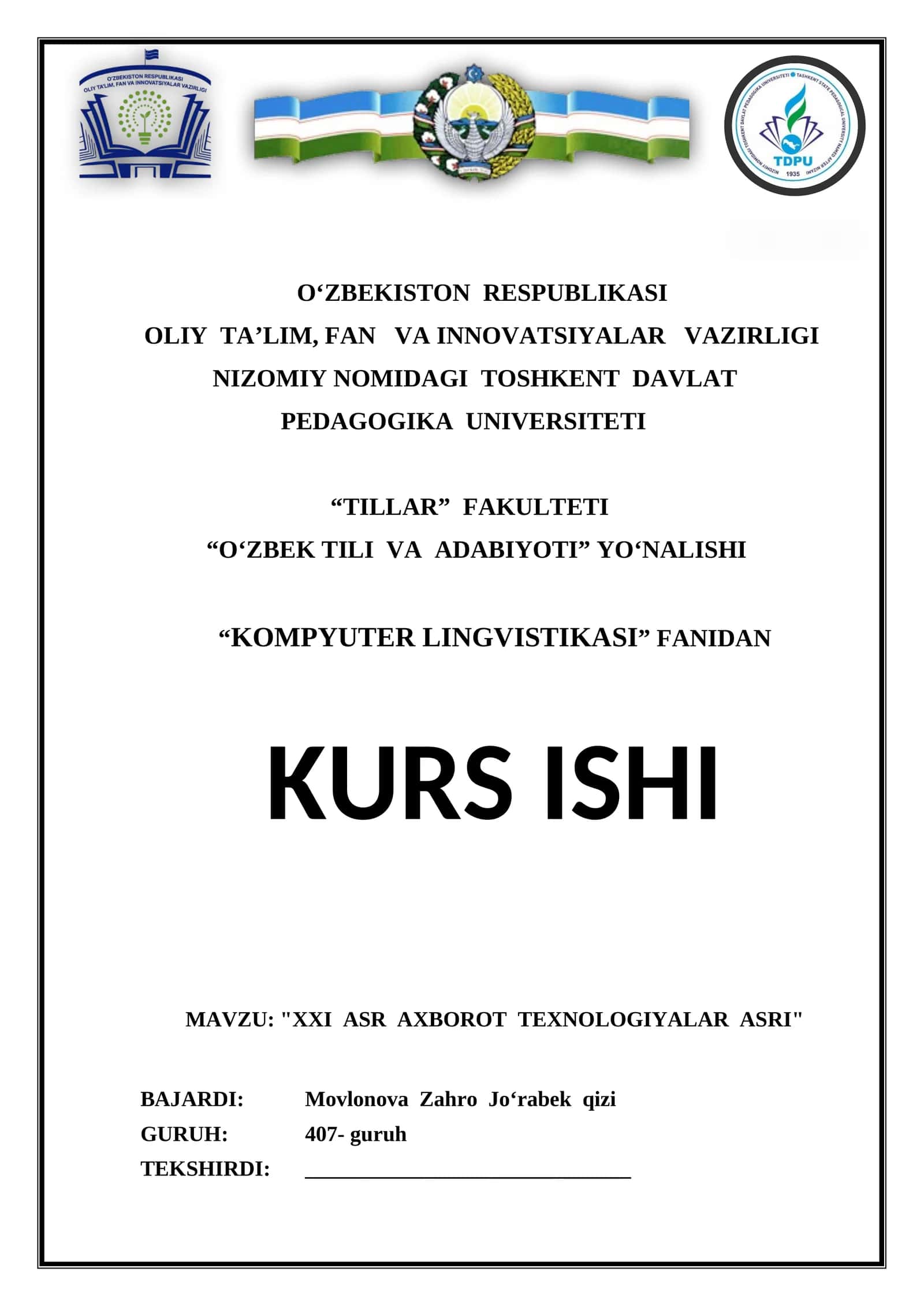 "XXI ASR AXBOROT TEXNOLOGIYALAR ASRI"