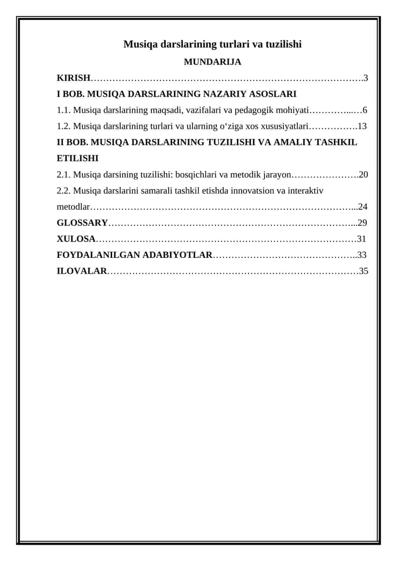 Musiqa darslarining turlari va tuzilishi
