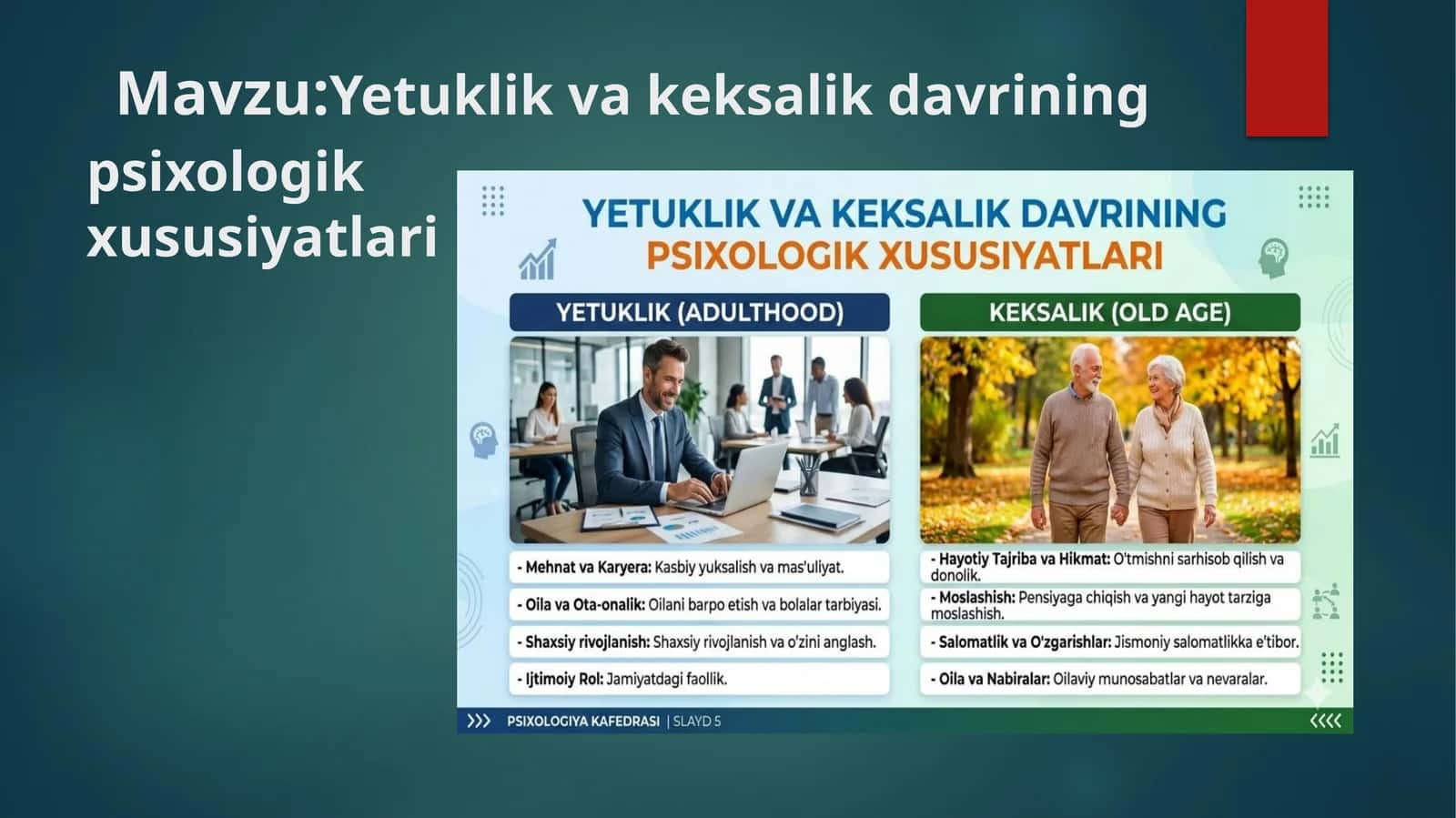 Yetuklikva keksalik davrining psixologik xususiyatlari