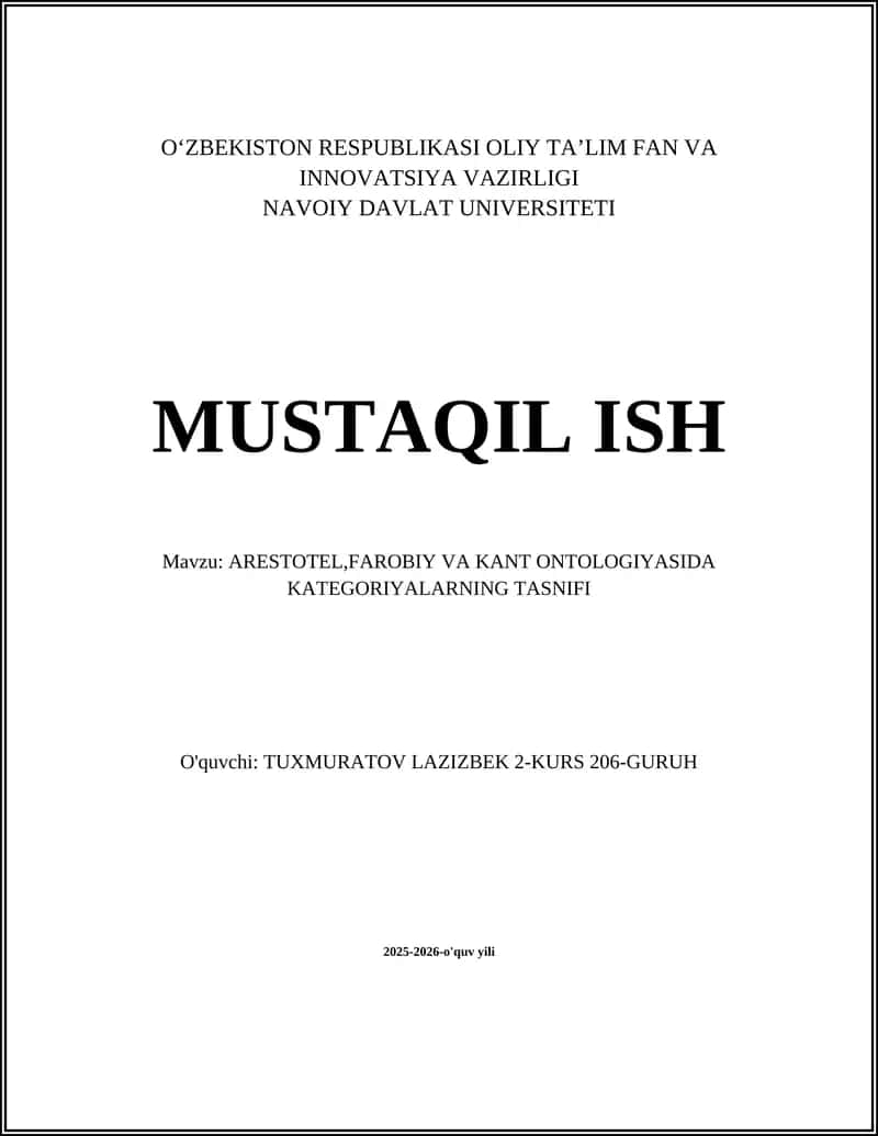 Aristotel ontologiyasida kategoriyalar