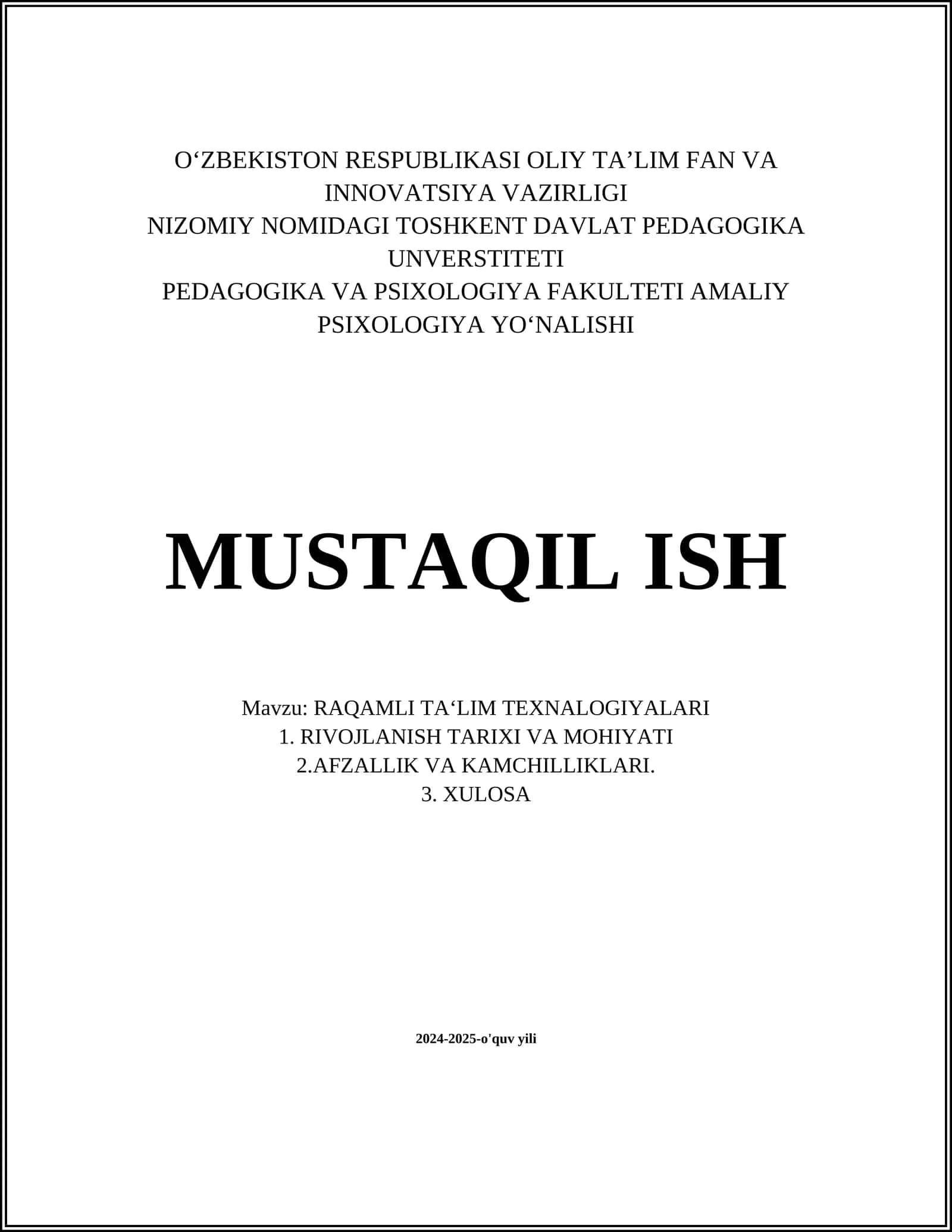 RAQAMLI TA‘LIM TEXNALOGIYALARI