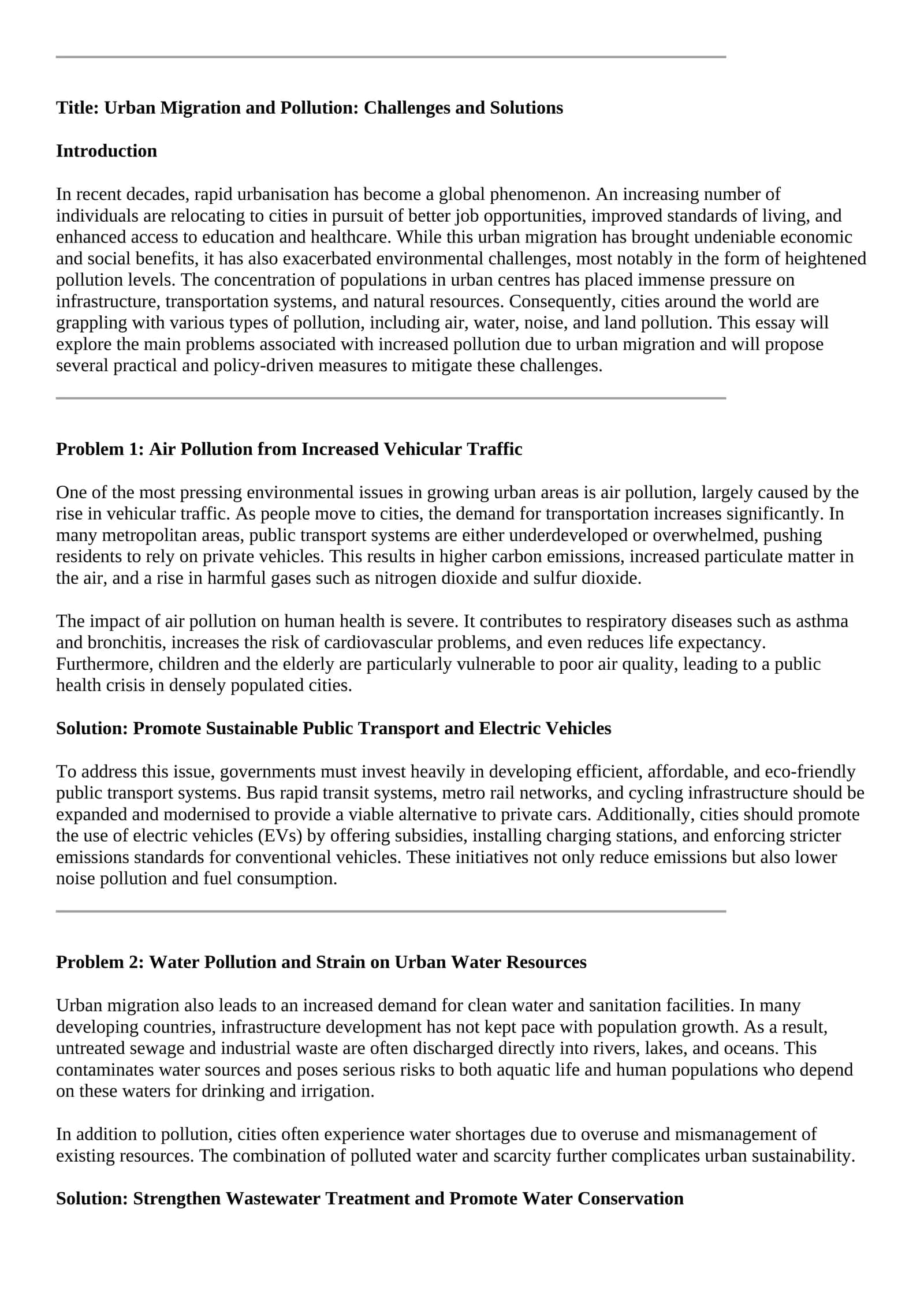 Urban Migration and Pollution: Challenges and Solutions