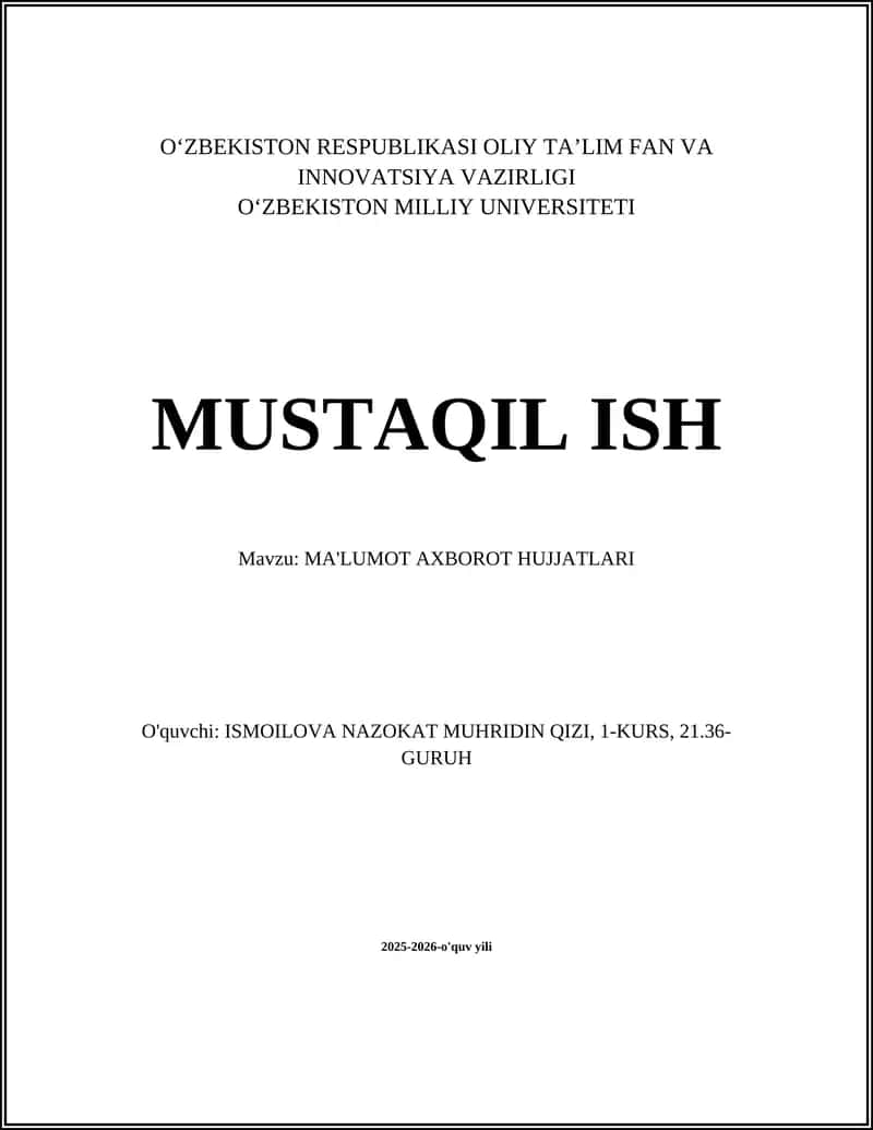 MA'LUMOT AXBOROT HUJJATLARI